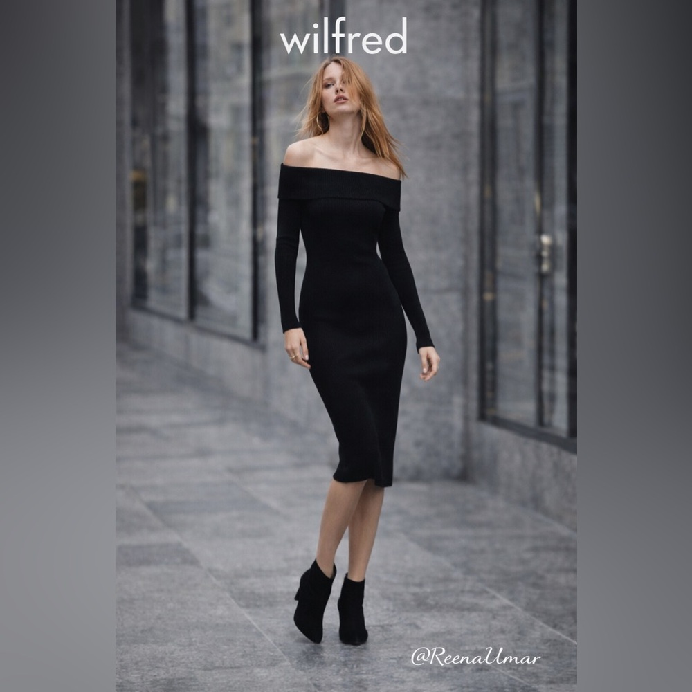Wilfred Off-the-Shoulder Knit Dress – Black | Size XXS | NWT